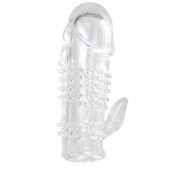 Прозрачная гелевая насадка с шипами и клиторальным отростком - 13 см. - Toyfa Basic - в Иркутске купить с доставкой