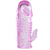 Розовая  гелевая насадка с клиторальным отростком - 13,5 см. - Toyfa Basic - в Иркутске купить с доставкой