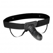 Чёрный полый страпон с вибрацией Unisex Vibrating Hollow Strap-On - 14 см. - Lux Fetish - купить с доставкой в Иркутске