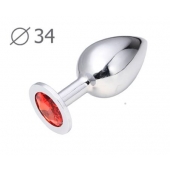 Коническая серебристая анальная втулка с красным кристаллом - 8,2 см. - Anal Jewelry Plug - купить с доставкой в Иркутске