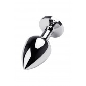 Серебристая коническая анальная пробка с красным кристаллом - 8 см. - ToyFa - купить с доставкой в Иркутске