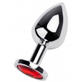 Серебристая коническая анальная пробка с красным кристаллом - 8 см. - ToyFa - купить с доставкой в Иркутске