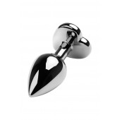 Серебристая коническая анальная пробка с красным кристаллом-сердечком - 7 см. - ToyFa - купить с доставкой в Иркутске