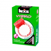 Розовое эрекционное виброкольцо Luxe VIBRO  Поцелуй стриптизёрши  + презерватив - Luxe - в Иркутске купить с доставкой