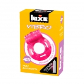 Розовое эрекционное виброкольцо Luxe VIBRO  Ужас Альпиниста  + презерватив - Luxe - в Иркутске купить с доставкой