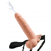 Телесный полый страпон с имитацией эякуляции 7.5  Hollow Squirting Strap-On with Balls Flesh - 21,6 см. - Pipedream - купить с доставкой в Иркутске