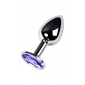 Серебристая конусовидная анальная пробка с фиолетовым кристаллом - 7 см. - ToyFa - купить с доставкой в Иркутске