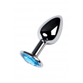 Серебристая конусовидная анальная пробка с голубым кристаллом - 7 см. - ToyFa - купить с доставкой в Иркутске