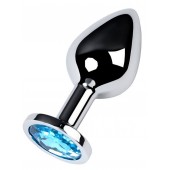 Серебристая конусовидная анальная пробка с голубым кристаллом - 8 см. - ToyFa - купить с доставкой в Иркутске