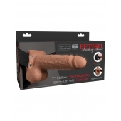 Кофейный перезаряжаемый вибрострапон 7  Hollow Rechargeable Strap-on with Balls - 20,3 см. - Pipedream - купить с доставкой в Иркутске