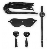 Эротический набор в черном цвете: маска, кляп, пэстисы, плётка - Notabu - купить с доставкой в Иркутске