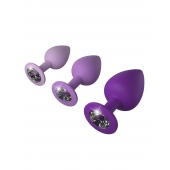 Набор из 3 фиолетовых анальных пробок со стразами Little Gems Trainer Set - Pipedream - купить с доставкой в Иркутске
