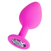 Розовая анальная втулка Brilliant с прозрачным кристаллом - 8 см. - ToyFa - купить с доставкой в Иркутске