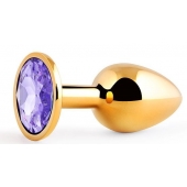 Золотистая анальная пробка с фиолетовым стразом - 7,2 см. - Anal Jewelry Plug - купить с доставкой в Иркутске