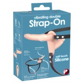 Телесный двойной вибрострапон с вибрацией Vibrating Double Strap-On - 15 см. - Orion - купить с доставкой в Иркутске