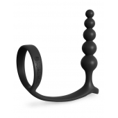 Черная анальная цепочка с эрекционным кольцом Ass-gasm Cockring Anal Beads - Pipedream - в Иркутске купить с доставкой