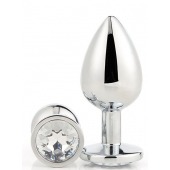 Серебристая анальная втулка с прозрачным кристаллом - 7,1 см. - Dream Toys - купить с доставкой в Иркутске
