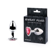 Серебристая анальная пробка с малиновым кристаллом-сердечком - 7 см. - Anal Jewelry Plug - купить с доставкой в Иркутске