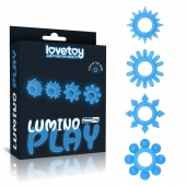Набор из 4 голубых, светящихся в темноте эрекционных колец Lumino Play - Lovetoy - в Иркутске купить с доставкой