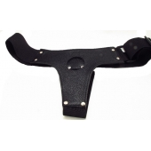 Чёрные трусики для страпона из натуральной кожи - БДСМ Арсенал - купить с доставкой в Иркутске