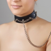 Чёрный ошейник из натуральной кожи - Sitabella - купить с доставкой в Иркутске