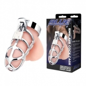 Серебристая металлическая клетка для члена с замком Enslave Cock Cage - BlueLine - купить с доставкой в Иркутске