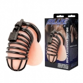 Черная металлическая клетка с замком Deluxe Chastity Cage - BlueLine - купить с доставкой в Иркутске