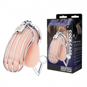 Серебристая металлическая клетка с анальным стимулятором Cock Cage - BlueLine - купить с доставкой в Иркутске