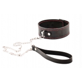 Черный широкий ошейник с красной строчкой и поводком - Crazy Handmade - купить с доставкой в Иркутске Черный широкий ошейник с красной строчкой и поводком - Crazy Handmade - купить с доставкой в Иркутске