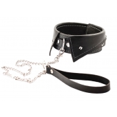 Черный ошейник-воротничок с металлическим поводком - Crazy Handmade - купить с доставкой в Иркутске Черный ошейник-воротничок с металлическим поводком - Crazy Handmade - купить с доставкой в Иркутске