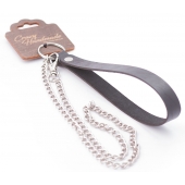 Серебристый металлический поводок с кожаной черной ручкой - 80 см. - Crazy Handmade - купить с доставкой в Иркутске