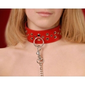 Красный кожаный ошейник с карабином и поводком - Sitabella - купить с доставкой в Иркутске