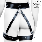 Черный кожаный пояс с гартерами - S-M - Notabu - купить с доставкой в Иркутске