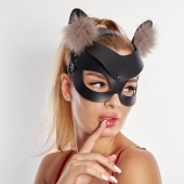 Черная кожаная маска  Кошечка  с мехом - Sitabella - купить с доставкой в Иркутске