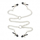 Серебристые зажимы для сосков и половых губ на тонкой цепочке - Notabu - купить с доставкой в Иркутске