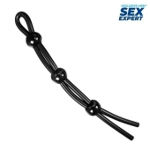 Черное силиконовое лассо с тремя шариками для утяжки - Sex Expert - в Иркутске купить с доставкой