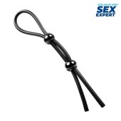 Черное силиконовое лассо с двумя шариками для утяжки - Sex Expert - в Иркутске купить с доставкой