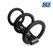 Черное тройное эрекционное кольцо с ремешком - Sex Expert - в Иркутске купить с доставкой