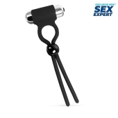 Черное эрекционное кольцо-лассо с вибрацией - Sex Expert - в Иркутске купить с доставкой