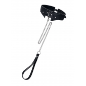 Черный кожаный ошейник-воротник с поводком - Pecado - купить с доставкой в Иркутске