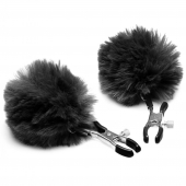 Зажимы для сосков с черным помпонами Pom Pom Nipple Clamps - XR Brands - купить с доставкой в Иркутске