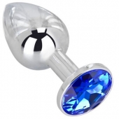 Анальное украшение BUTT PLUG  Small с синим кристаллом - 7 см. - Anal Jewelry Plug - купить с доставкой в Иркутске Анальное украшение BUTT PLUG  Small с синим кристаллом - 7 см. - Anal Jewelry Plug - купить с доставкой в Иркутске