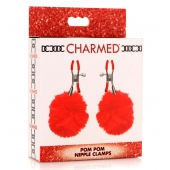 Красные зажимы на соски с помпонами Pom Pom - XR Brands - купить с доставкой в Иркутске