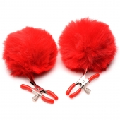 Красные зажимы на соски с помпонами Pom Pom - XR Brands - купить с доставкой в Иркутске