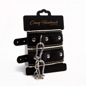 Черные скругленные наручники с мягкой бежевой подкладкой - Crazy Handmade - купить с доставкой в Иркутске