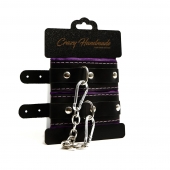 Черно-фиолетовые скругленные наручники с мягкой подкладкой - Crazy Handmade - купить с доставкой в Иркутске Черно-фиолетовые скругленные наручники с мягкой подкладкой - Crazy Handmade - купить с доставкой в Иркутске