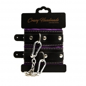 Черно-фиолетовые скругленные наручники с мягкой подкладкой - Crazy Handmade - купить с доставкой в Иркутске Черно-фиолетовые скругленные наручники с мягкой подкладкой - Crazy Handmade - купить с доставкой в Иркутске