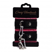 Черно-розовые скругленные наручники с мягкой подкладкой - Crazy Handmade - купить с доставкой в Иркутске Черно-розовые скругленные наручники с мягкой подкладкой - Crazy Handmade - купить с доставкой в Иркутске