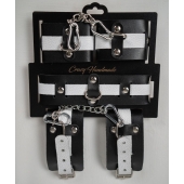 Набор фиксаторов из черной и белой натуральной кожи - Crazy Handmade - купить с доставкой в Иркутске Набор фиксаторов из черной и белой натуральной кожи - Crazy Handmade - купить с доставкой в Иркутске