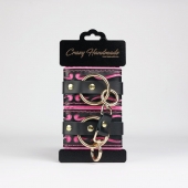 Черные кожаные наручники с розовой строчкой - Crazy Handmade - купить с доставкой в Иркутске Черные кожаные наручники с розовой строчкой - Crazy Handmade - купить с доставкой в Иркутске